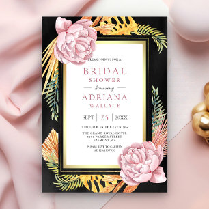 Dusty Pink Floral Boho Palm Black Bridal Shower Invitation
