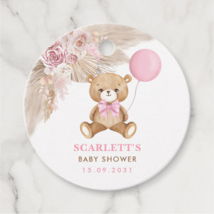 Dusty Pink Floral Boho Teddy Bear Baby Shower Favour Tags