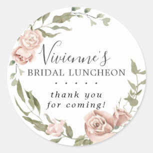 Dusty Pink Floral Bridal Luncheon Thank You Classic Round Sticker