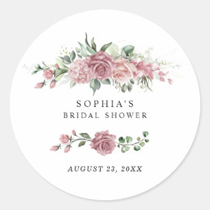 Dusty Pink Floral Bridal Shower Classic Round Sticker