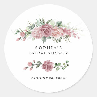 Dusty Pink Floral Bridal Shower Classic Round Sticker