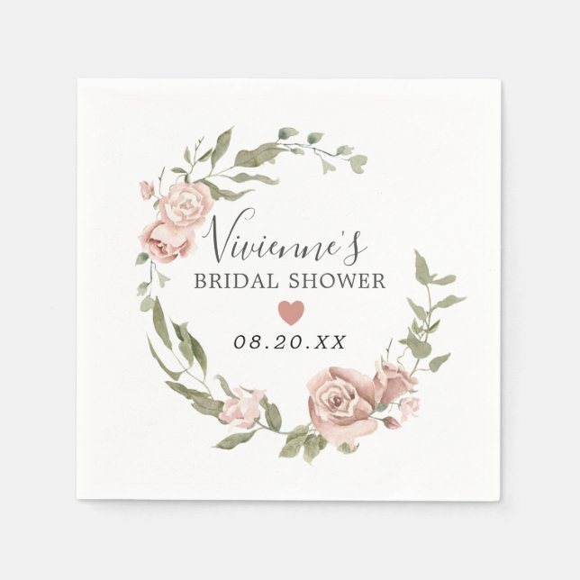 Dusty Pink Floral Bridal Shower Napkin (Front)
