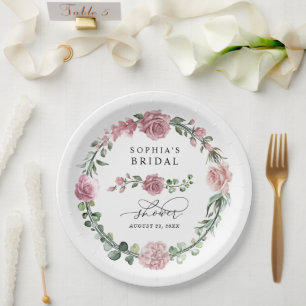 Dusty Pink Floral Bridal Shower Paper Plate