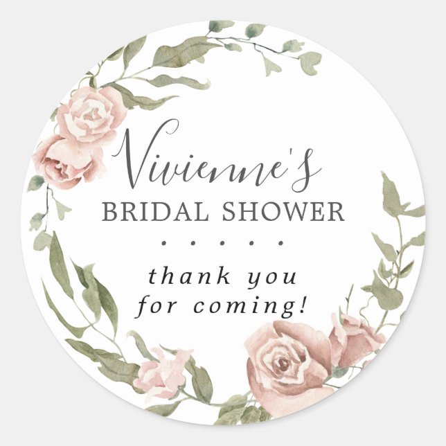 Dusty Pink Floral Bridal Shower Thank You Classic Round Sticker (Front)