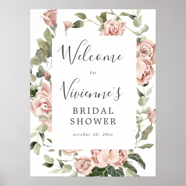 Dusty Pink Floral Bridal Shower Welcome Sign (Front)