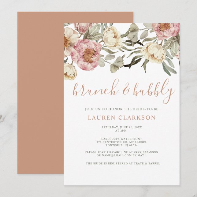 Dusty Pink Floral Brunch Bridal Shower  Invitation (Front/Back)