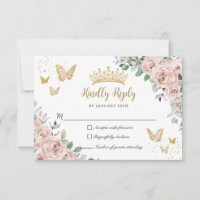 Dusty Pink Floral Butterflies Gold Quinceañera