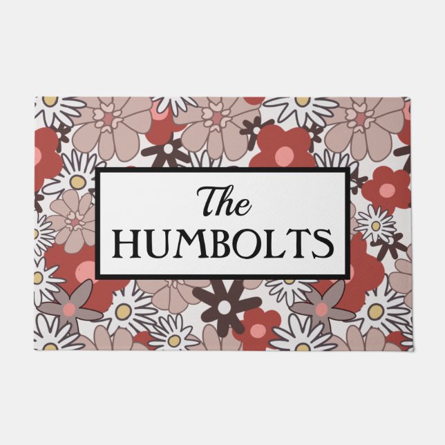 Dusty Pink Floral Custom Last Name Doormat (Front)