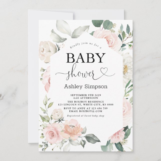 Dusty Pink Floral Diamond Baby Shower Invitation (Front)