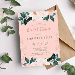 Dusty pink floral elegant bridal shower invitation