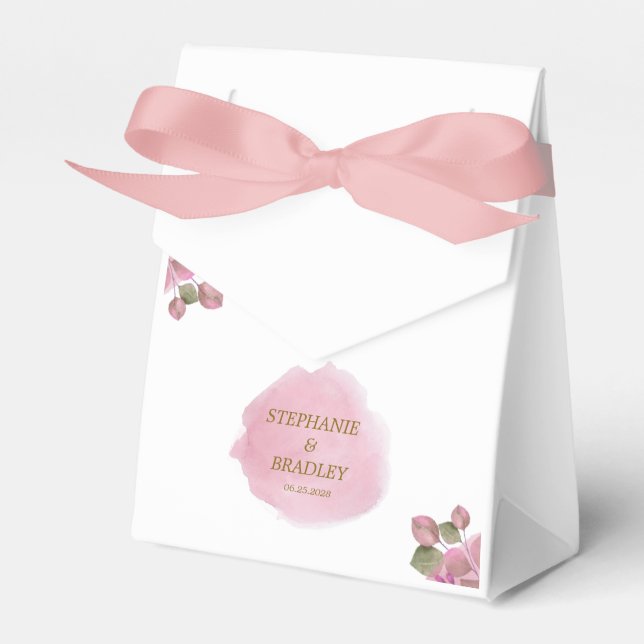 Dusty Pink Floral Elegant Modern Romance Wedding Favour Box (Front Side)