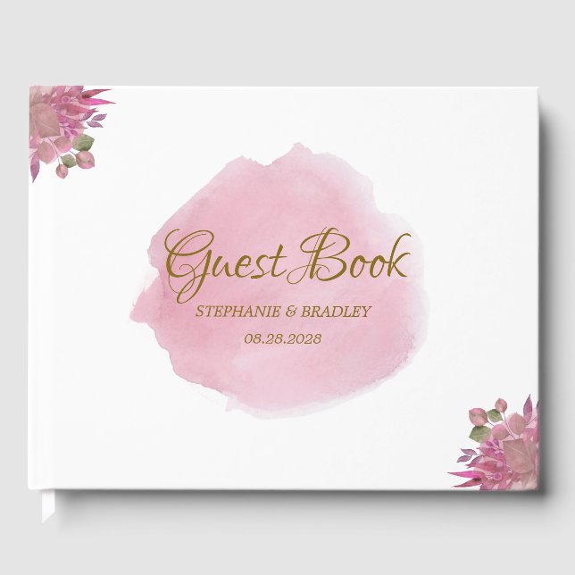 Dusty Pink Floral Elegant Wedding Guest Book (Front)