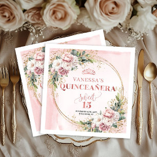 Dusty Pink Floral Eucalyptus Birthday Napkins