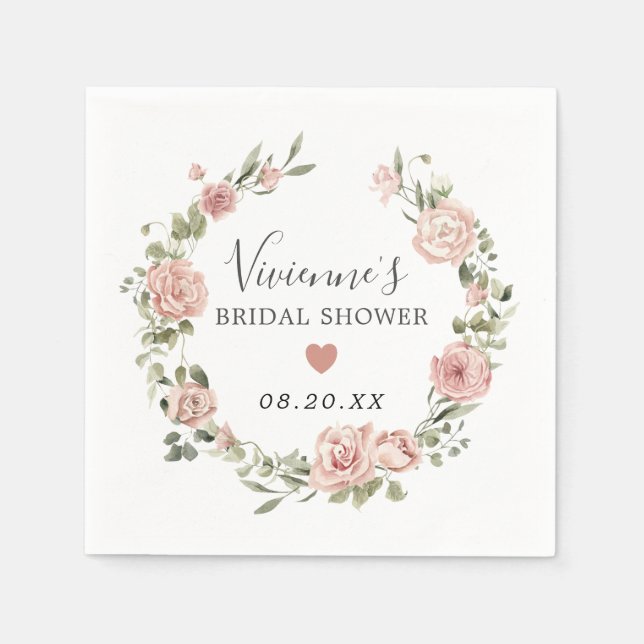 Dusty Pink Floral Eucalyptus Bridal Shower Napkin (Front)