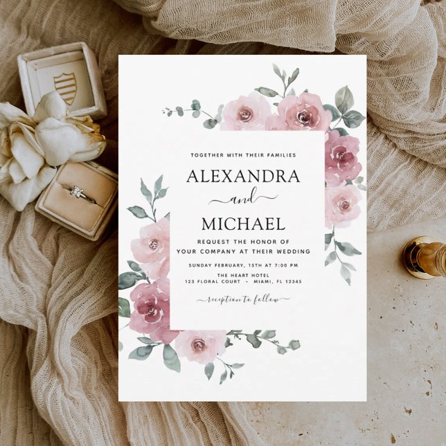 Dusty Pink Floral Eucalyptus Greenery Wedding Invi Invitation (Creator Uploaded)