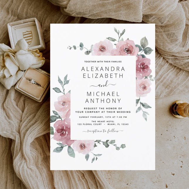 Dusty Pink Floral Eucalyptus Greenery Wedding Invitation (Creator Uploaded)