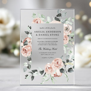 Dusty Pink Floral Eucalyptus Wedding Acrylic Invitations