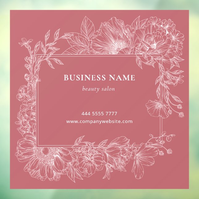 Dusty Pink Floral Frame Boutique Salon Business Window Cling (Sheet 3)