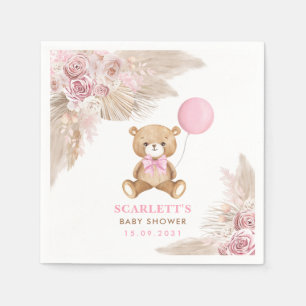 Dusty Pink Floral Girl Boho Teddy Bear Baby Napkin