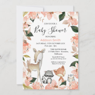 Dusty Pink Floral Girls Woodland Baby Shower Invi Invitation