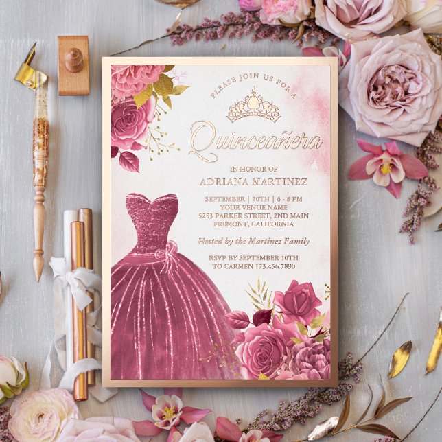 Dusty Pink Floral Gown Quinceanera Rose Gold (Creator Uploaded)