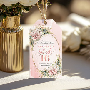 Dusty Pink Floral Greenery 16th Birthday Gift Tag