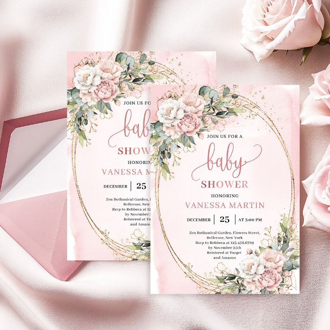 Dusty Pink Floral Greenery Baby Girl Shower Invite (Dusty Pink Floral Greenery Baby Girl Shower Invite)