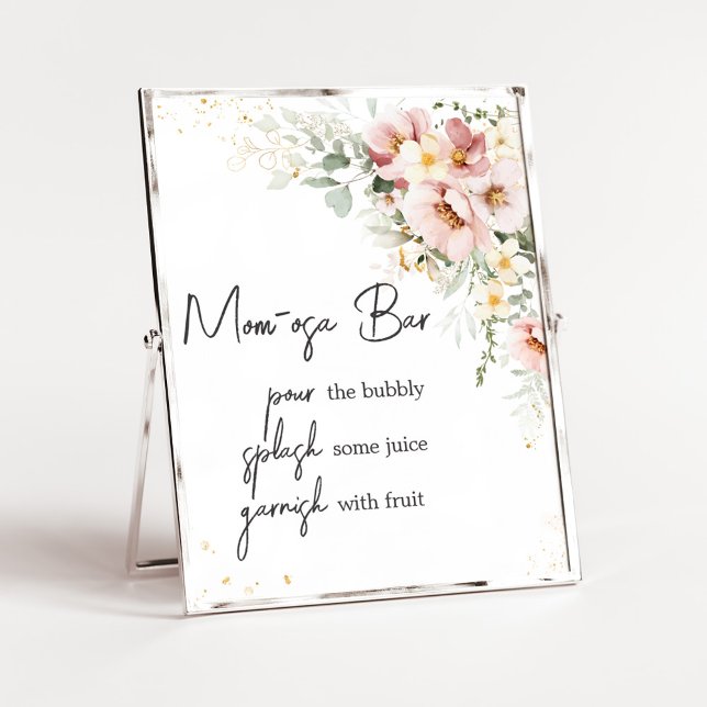 Dusty Pink Floral Greenery Baby Shower Mum Osa Bar Poster (Dusty Pink Floral Baby Shower Mom Osa Bar Sign)