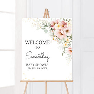 Dusty Pink Floral Greenery Baby Shower Welcome Poster