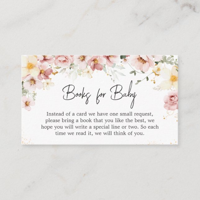 Dusty Pink Floral Greenery Books for Baby Enclosure Card (Front)
