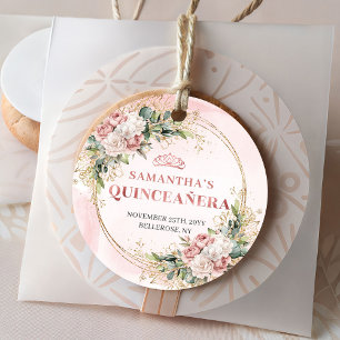 Dusty Pink Floral Greenery Quinceañera Gift Tag