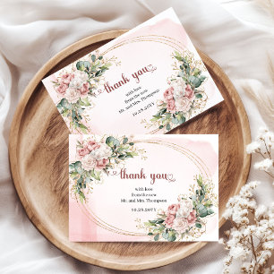 Dusty Pink Floral Greenery Romantic Wedding  Thank You Card