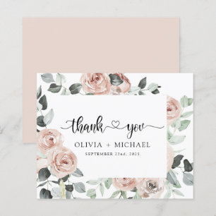 Dusty Pink Floral Greenery Thank You Invitation