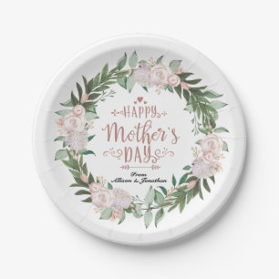 Dusty Pink Floral Happy Mothers Day Paper Plate