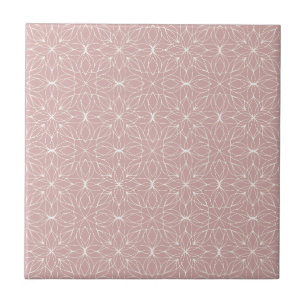 Dusty Pink Floral Line Art Tile