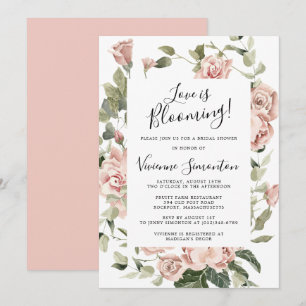 Dusty Pink Floral Love is Blooming Bridal Shower Invitation