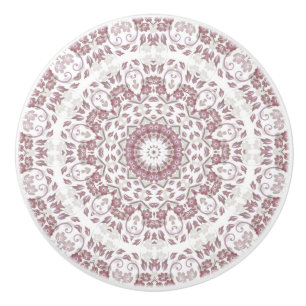  Dusty Pink Floral Mandala Ceramic Knob