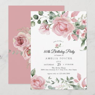 Dusty Pink Floral Roses Birthday Invitation