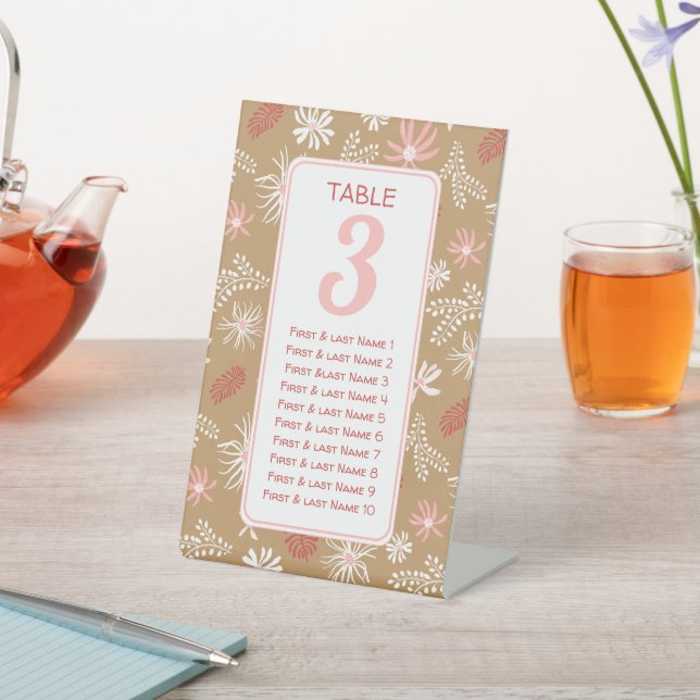 Dusty pink floral seating chart table # pedestal sign (In SItu)
