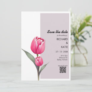 Dusty pink Floral stylish Qr code save the date Invitation