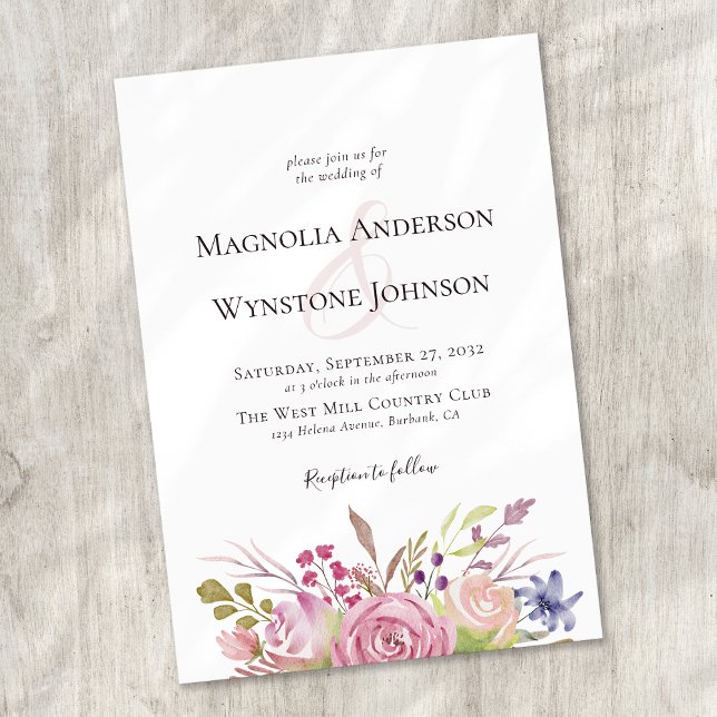 Dusty Pink Floral Watercolor Wedding Invitation (Creator Uploaded)