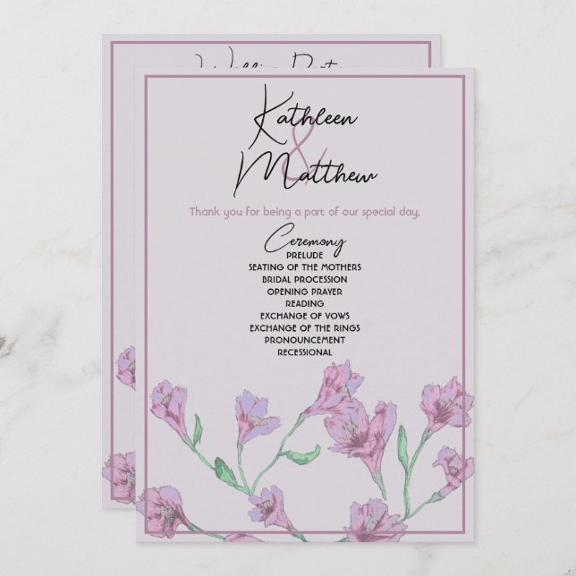 Dusty Pink Floral Watercolor Wedding Programme (Front/Back)