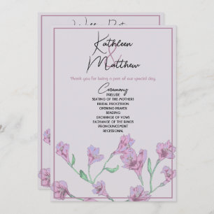 Dusty Pink Floral Watercolor Wedding Programme