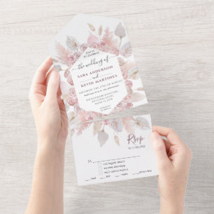Dusty Pink Floral Wedding All In One Invitation