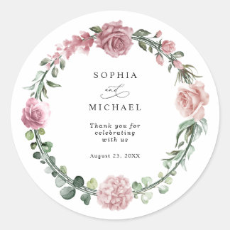 Dusty Pink Floral Wedding Classic Round Sticker