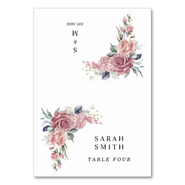 Dusty Pink Floral Wedding Place Cards (Front)