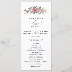 Dusty Pink Floral Wedding Program Programme
