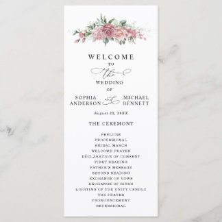 Dusty Pink Floral Wedding Program Programme