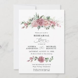 Dusty Pink Floral Wedding Rehearsal Dinner  Invitation
