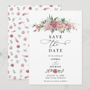 Dusty Pink Floral Wedding Save The Date Invitation